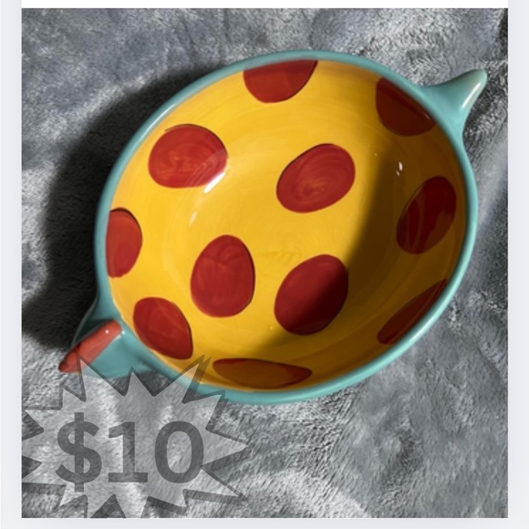 Clay Art Free Range Hen Country Kitchen Polka Dot Queso or Salsa Bowl Teal Red - Picture 1 of 14